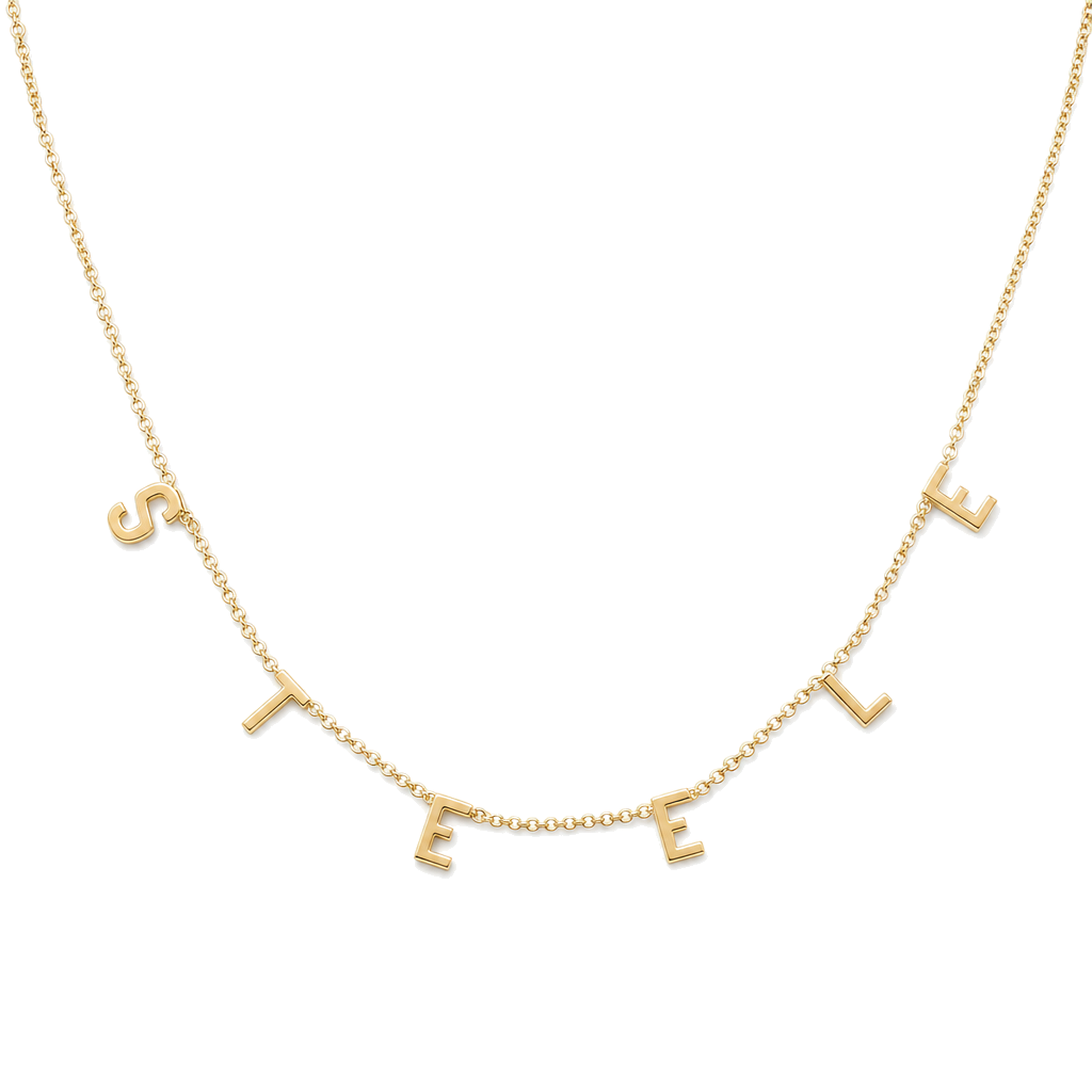 Personalized Block Station Name Gold Necklace