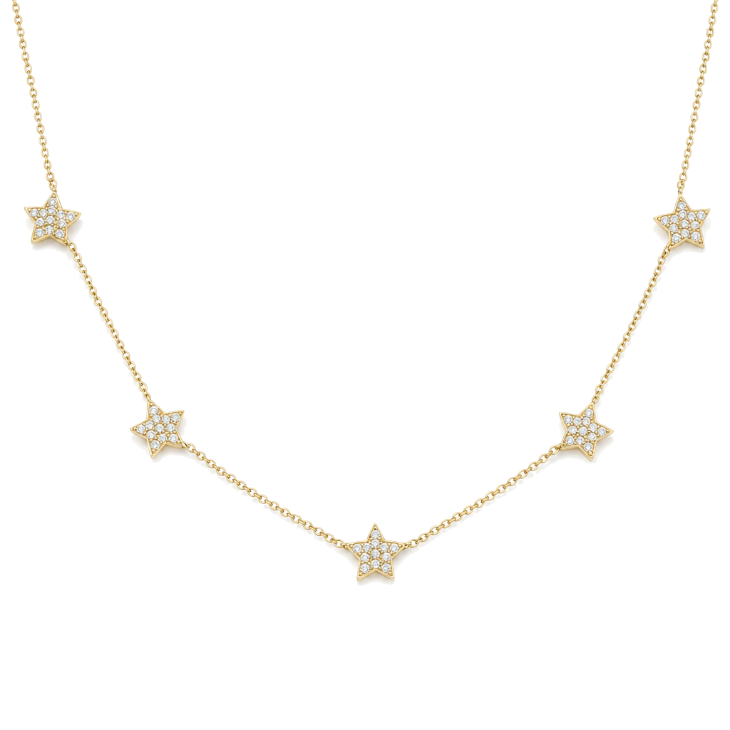 Micro Pave Diamond Stars Station Necklace, diamond, Izakov Fine Jewelry