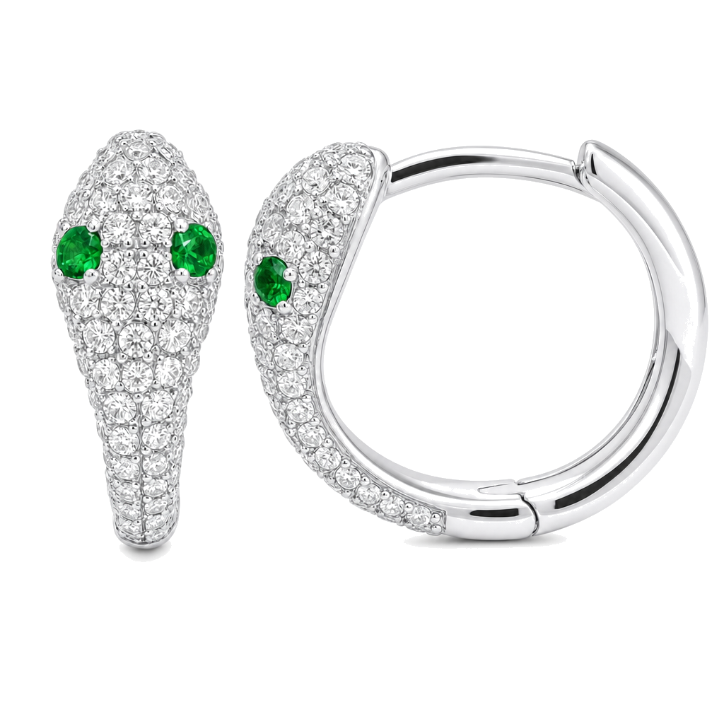 Diamond Pave Viper Huggie Earrings close-up, pave
