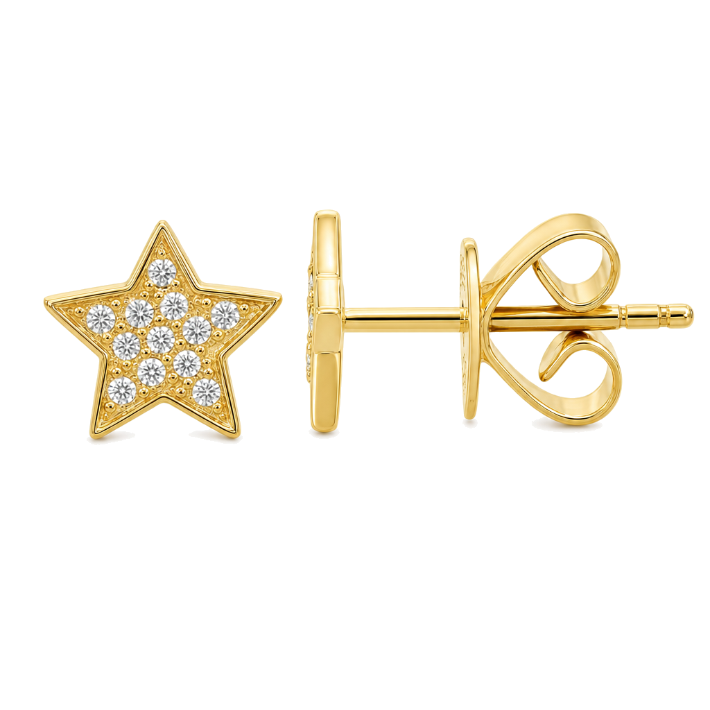 Micro Diamond Pave Star Button Earrings