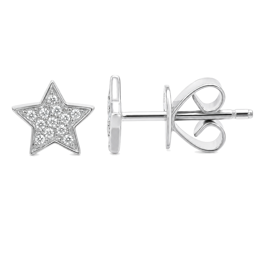 Micro Diamond Pave Star Button Earrings