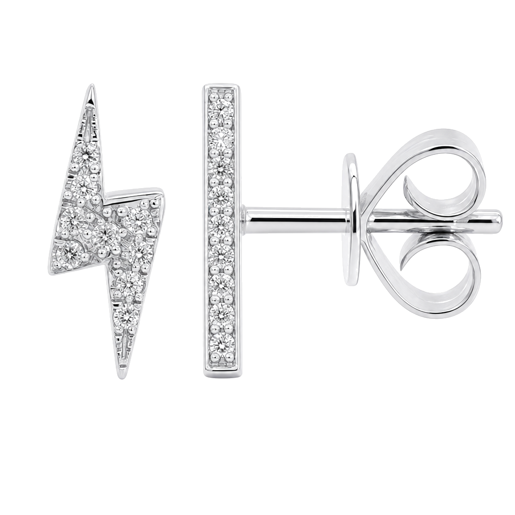 Diamond Pave Lightning Bolt Button Earrings