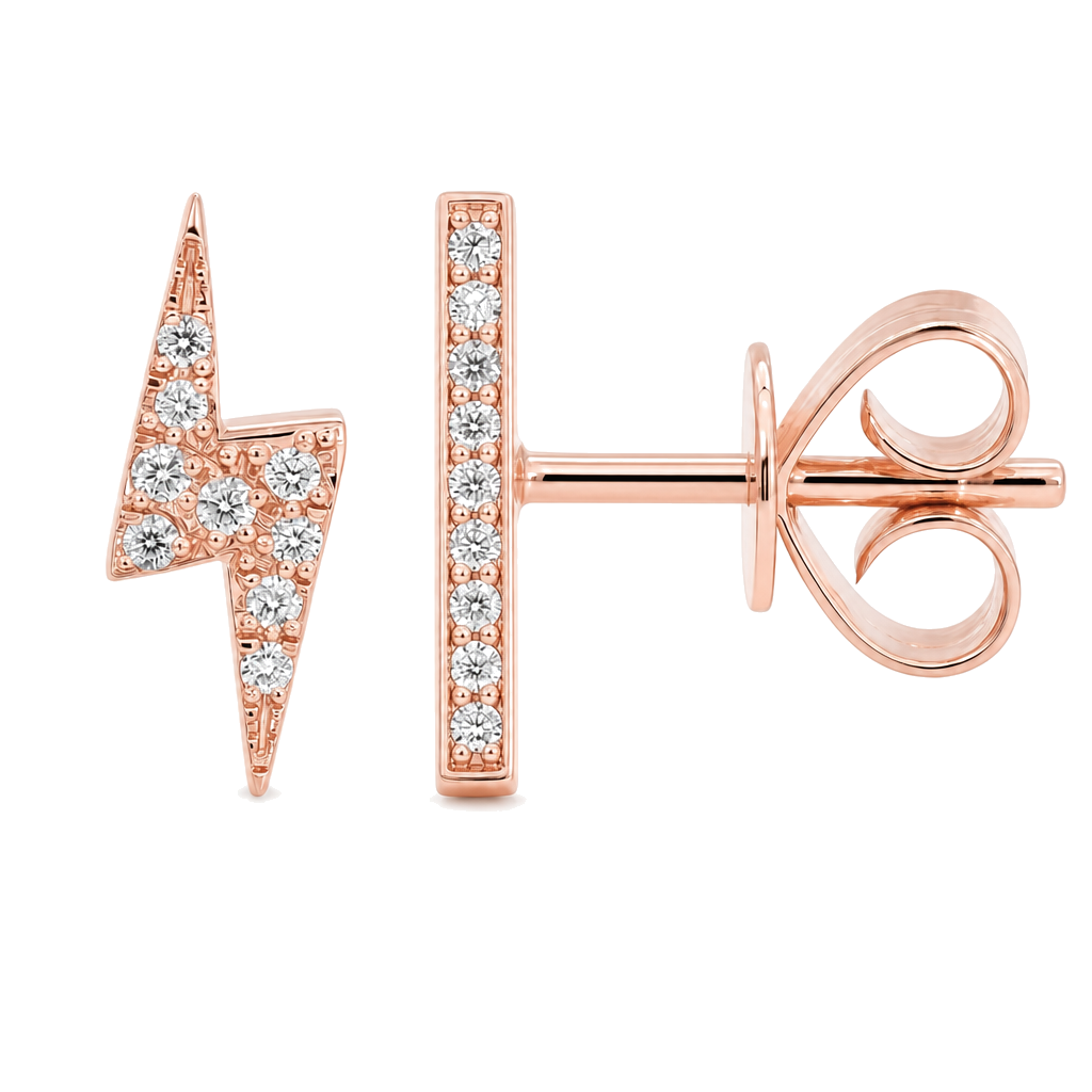 Diamond Pave Lightning Bolt Button Earrings
