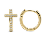 Micro Pave Diamond Cross Huggies, diamond, Izakov Fine Jewelry