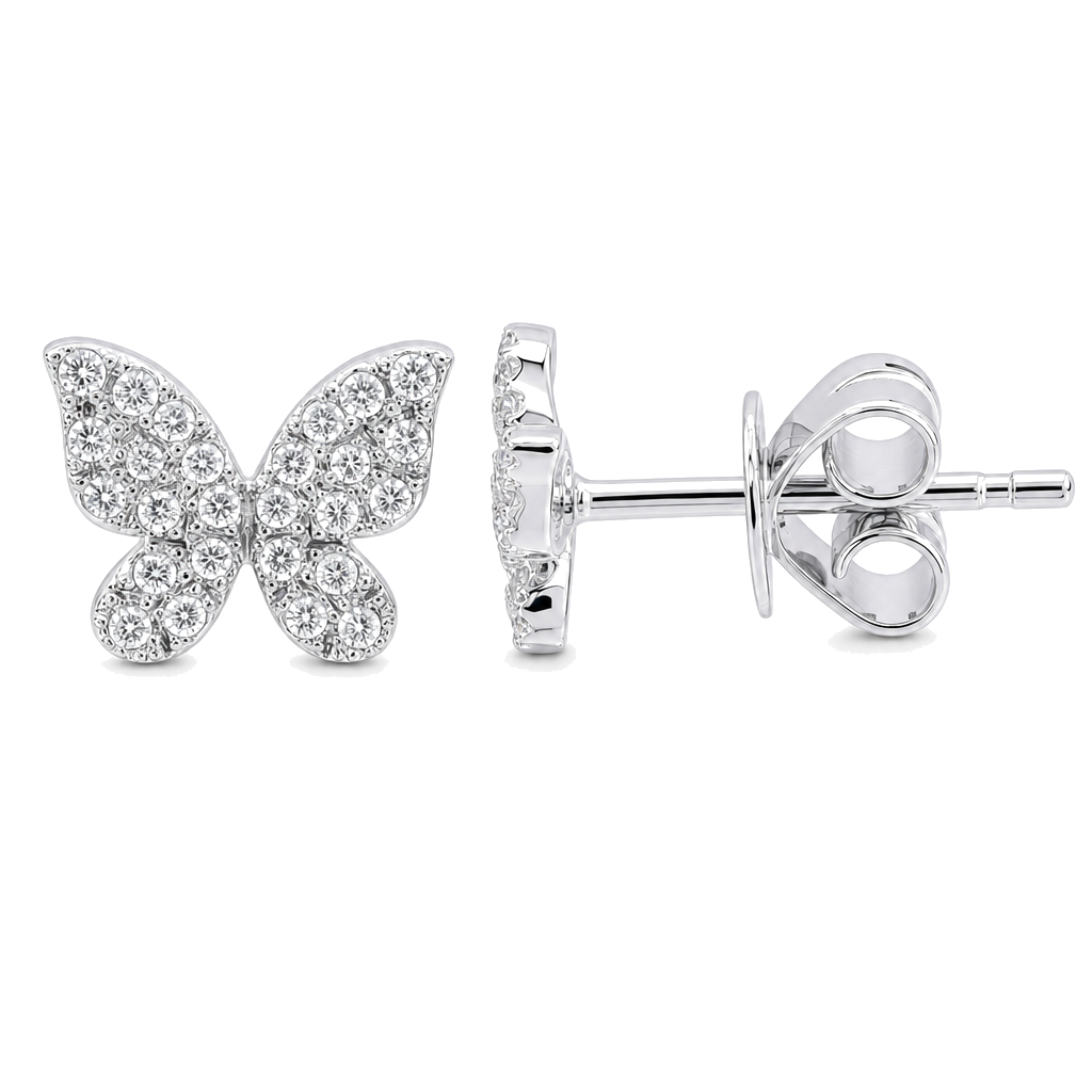 Micro Pave Diamond Mini Papillon Butterfly Button Earrings