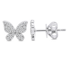 Micro Pave Diamond Mini Papillon Butterfly Button Earrings, diamond, Izakov Fine Jewelry