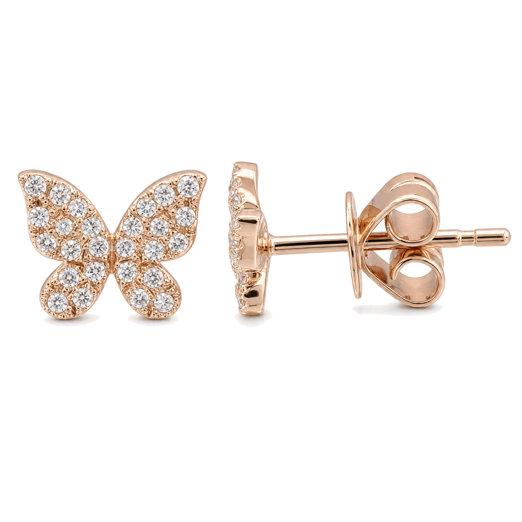 Micro Pave Diamond Mini Papillon Butterfly Button Earrings