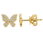 Micro Pave Diamond Mini Papillon Butterfly Button Earrings worn on hand