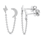 Diamond Pave Chained Lightning Bolt & Moon Double Earring worn on hand