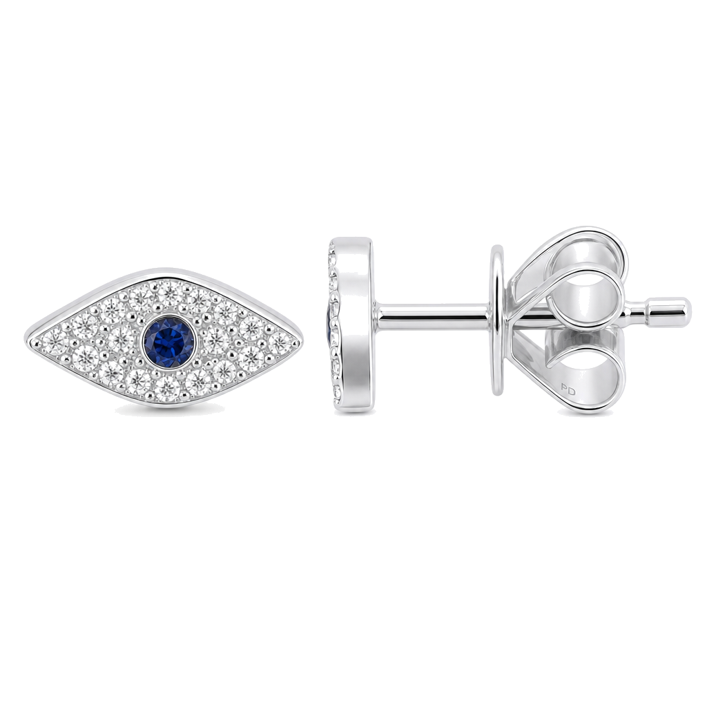 Micro Pave Diamond Blue Evil Eyes Earrings