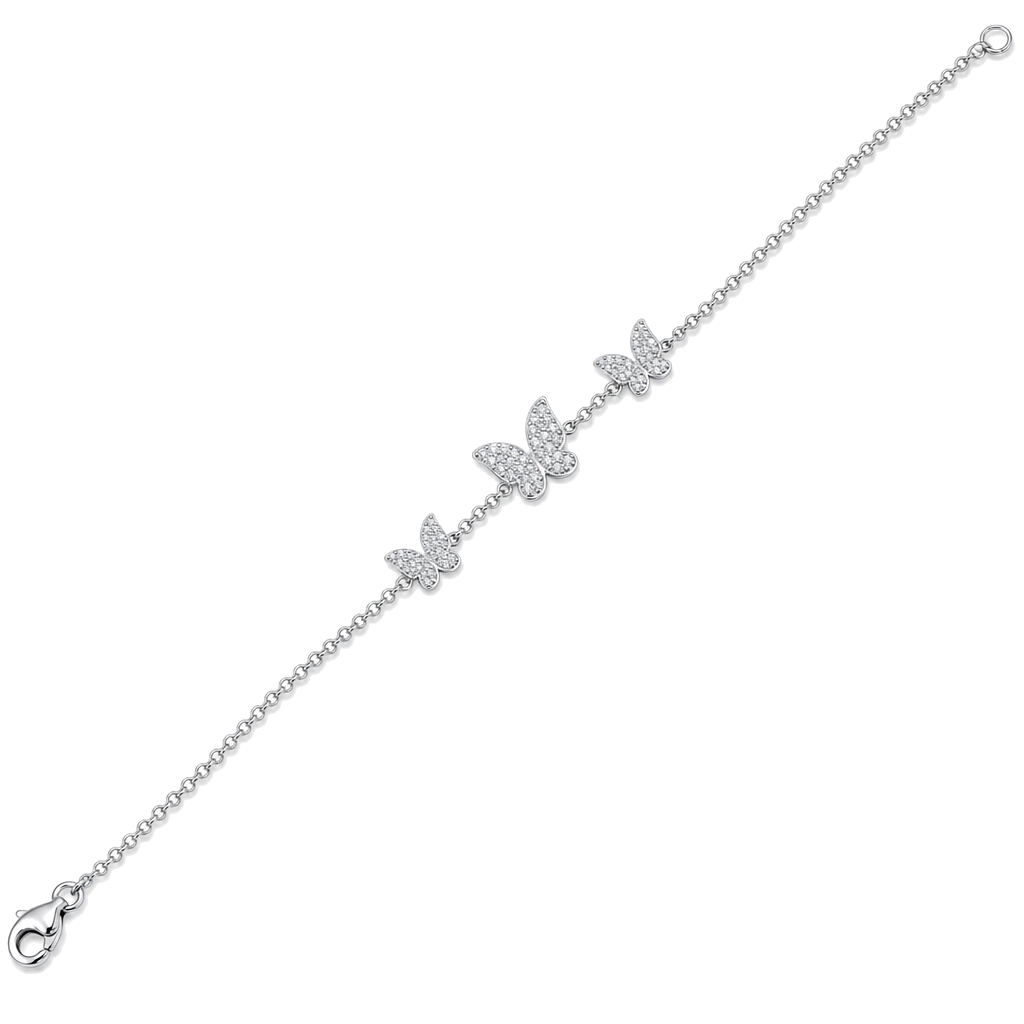 Micro Pave Diamond Butterflies Trio Bracelet