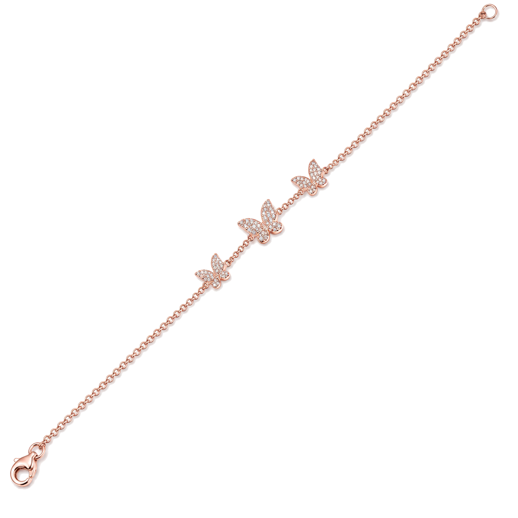 Micro Pave Diamond Butterflies Trio Bracelet
