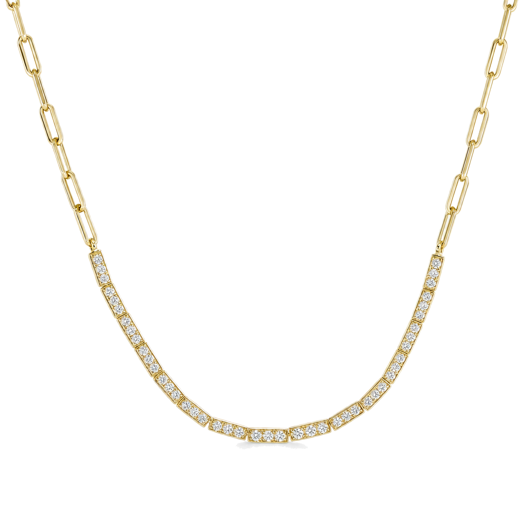 Diamond Tennis Link + Paper Clip Necklace, diamond, Izakov Fine Jewelry