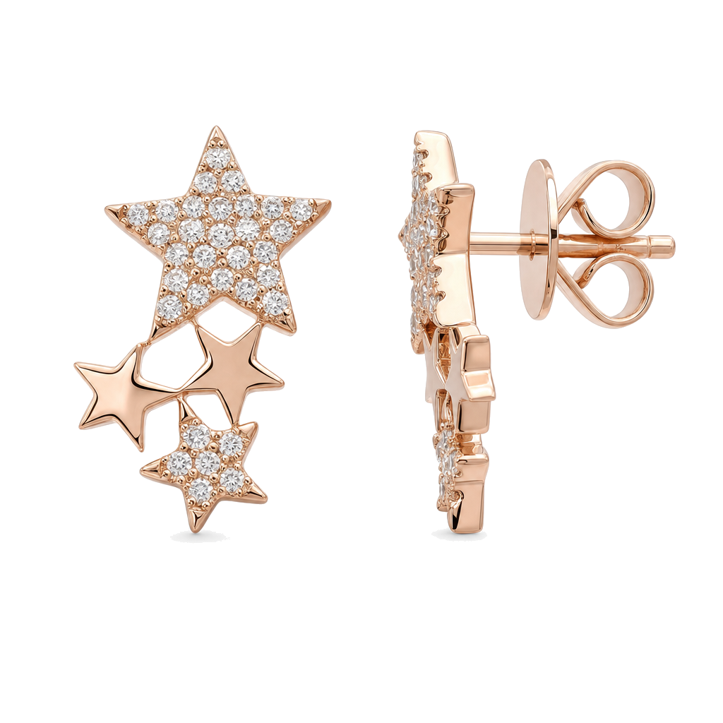 Micro Pave Diamond Stars Cluster Earrings