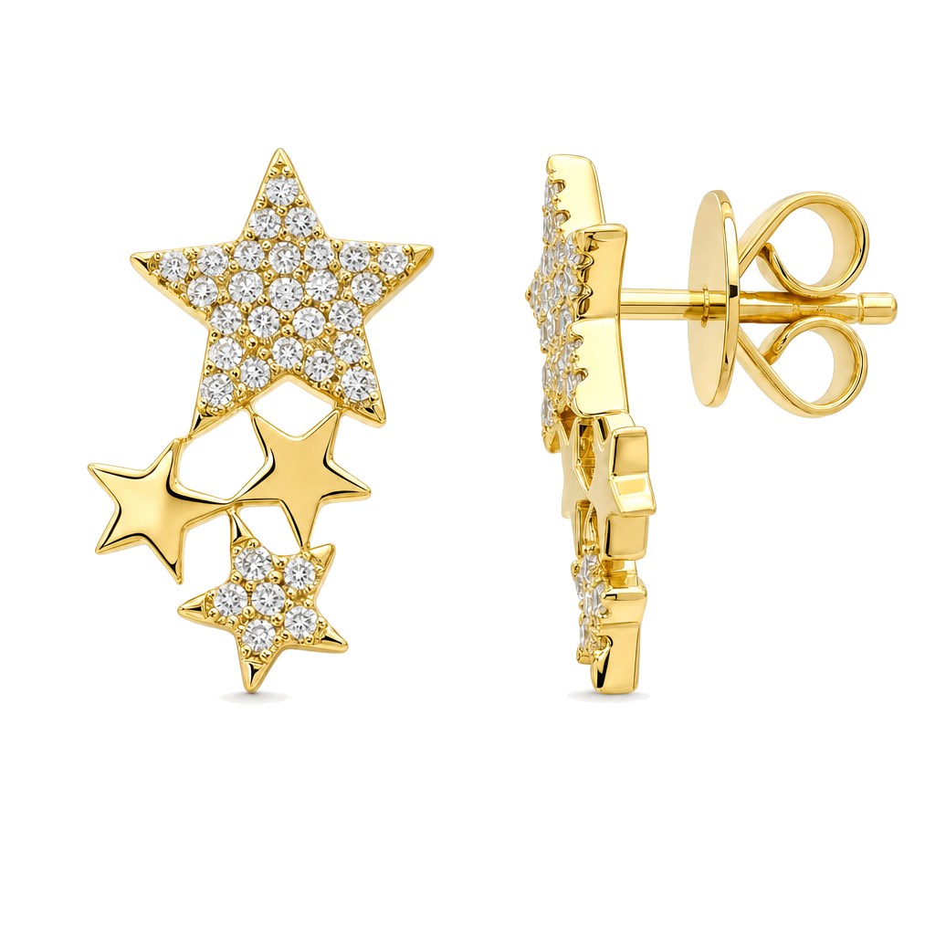 Micro Pave Diamond Stars Cluster Earrings