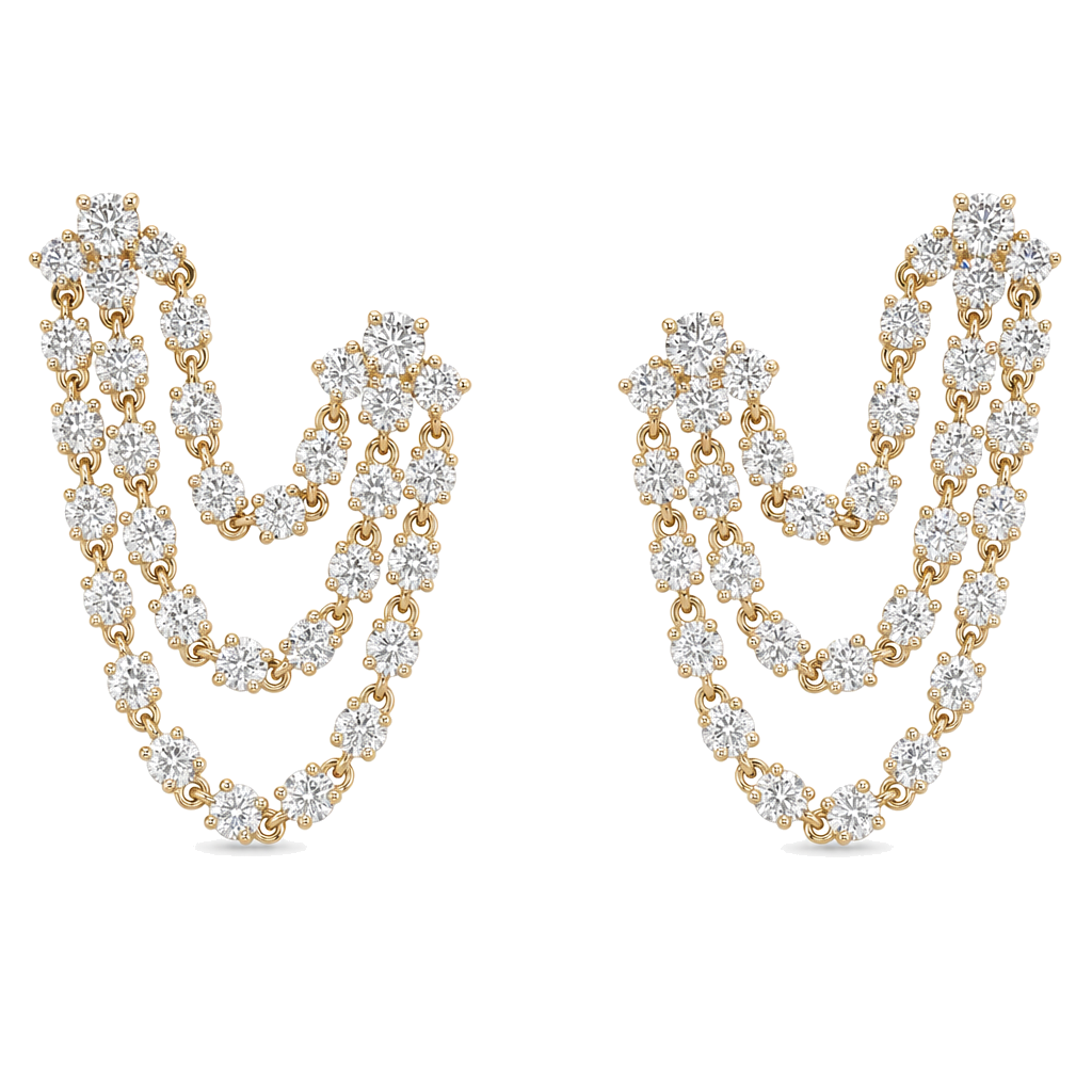 Double Stud Tennis Chained Diamonds Earring, diamond, Izakov Fine Jewelry