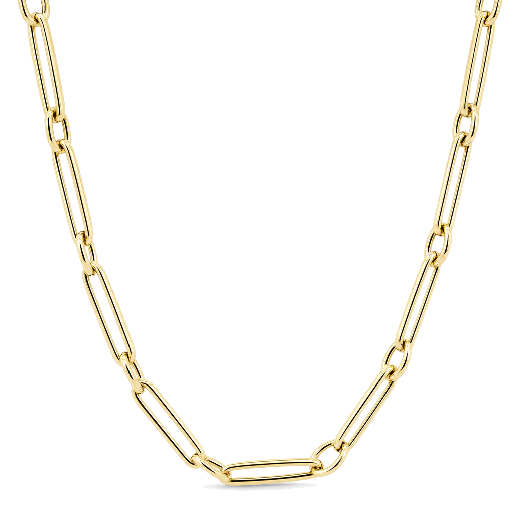 Mixed Paper Clip Rolo Link Gold Chain Necklace, 14K gold, Izakov Fine Jewelry