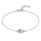 Micro Pave Diamond Sapphire Small Hamsa Bracelet worn on hand