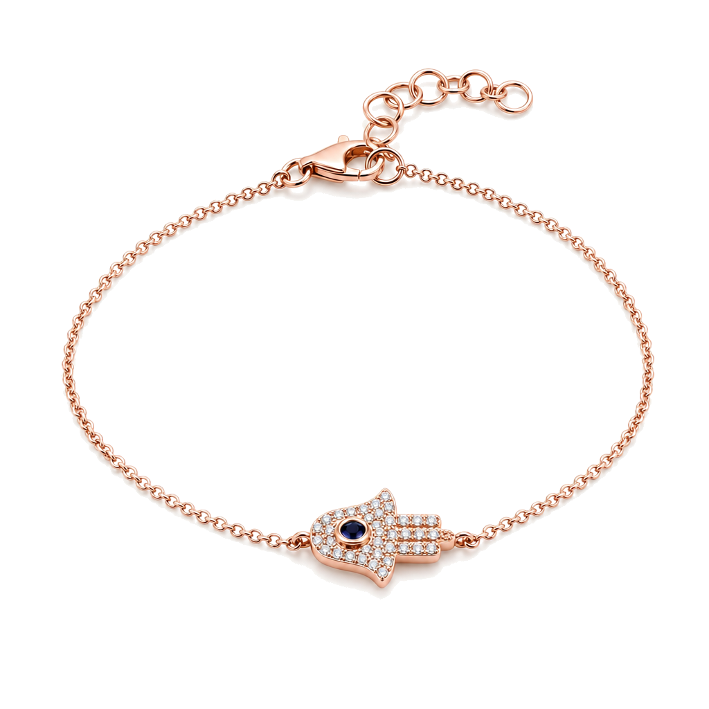 Micro Pave Diamond Sapphire Small Hamsa Bracelet, alternate angle