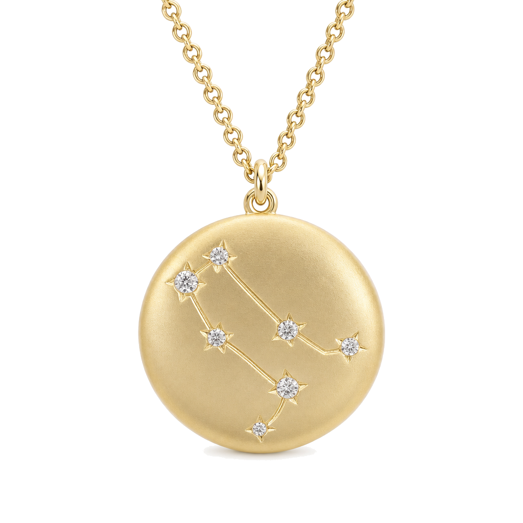 Constellation Zodiac Sign Coin Diamond Necklace