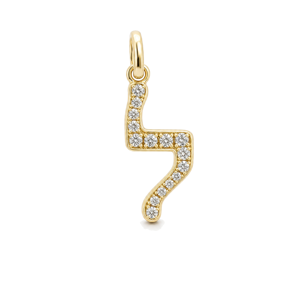 Pave Diamond Hebrew Initial Necklace Charm