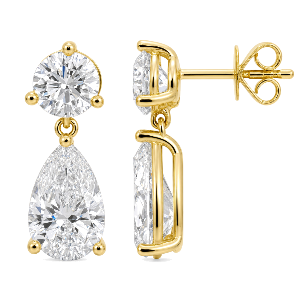 Round and Pear Lab Diamond Dangle Stud Earrings