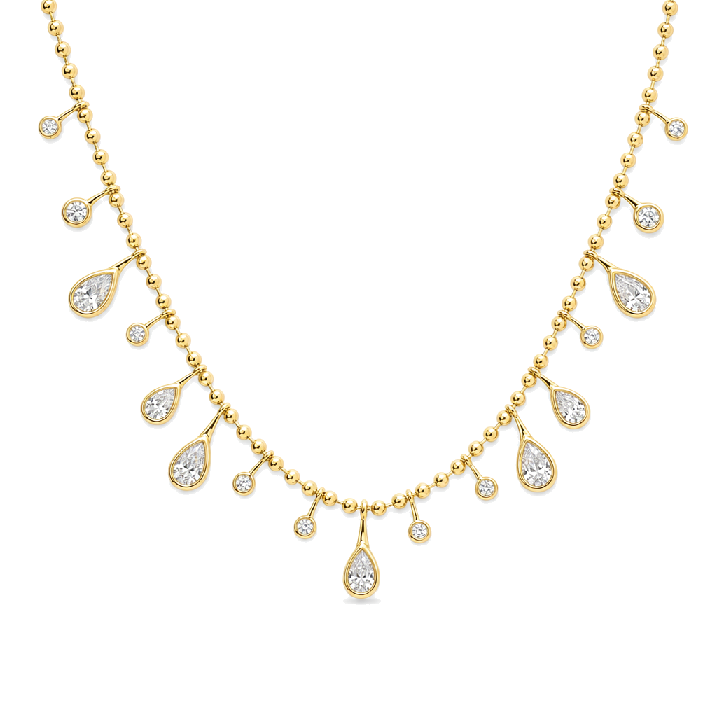 Round & Pear Lab Diamond Ball Chain Necklace