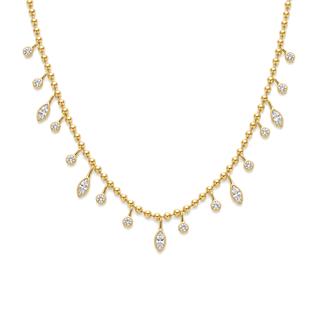 Round & Marquise Lab Diamond Ball Chain Necklace