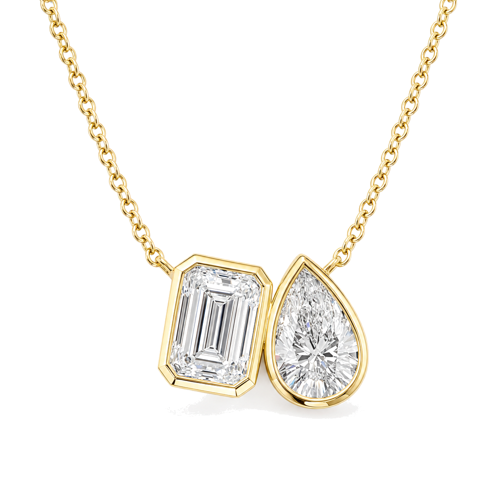 Emerald & Pear Lab Diamond Toi et Moi Necklace