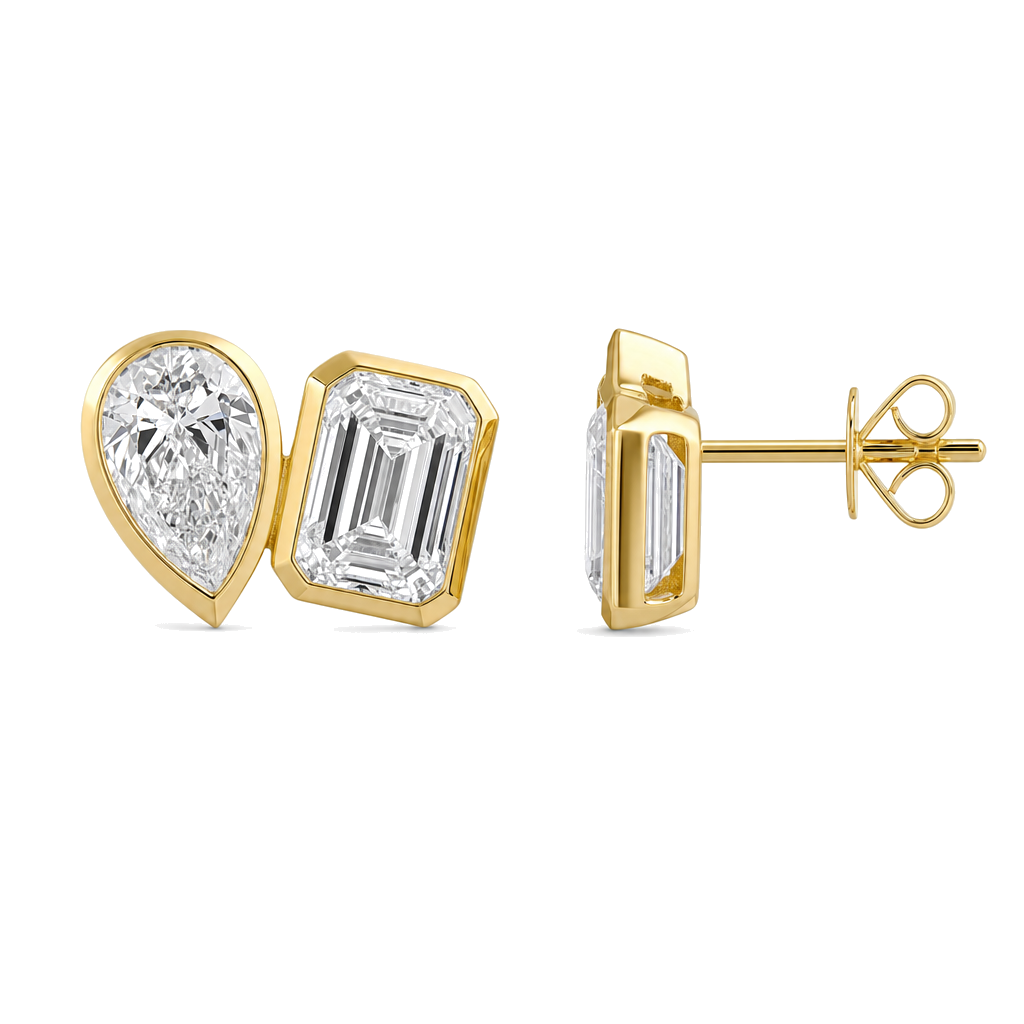 Emerald & Pear Lab Diamond Bezel Toi et Moi Stud Earrings