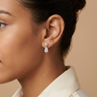 Round and Pear Lab Diamond Dangle Stud Earrings — model shot
