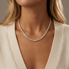 Round Lab Diamond Graduated Tennis Necklace — model shot