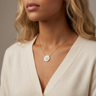 Round Diamond and Mother of Pearl Star of David Necklace — model shot