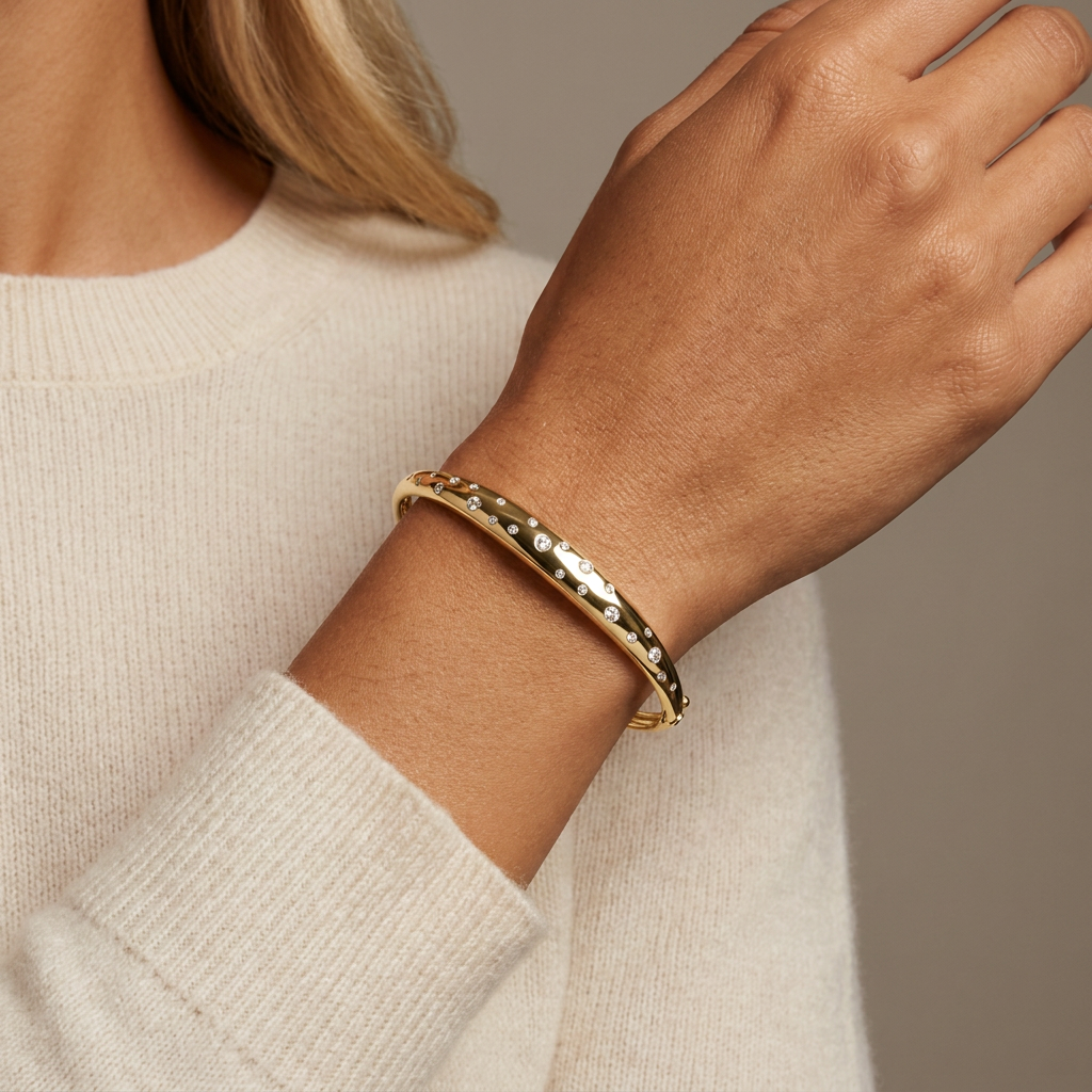 Lumière Diamond Bangle — model shot