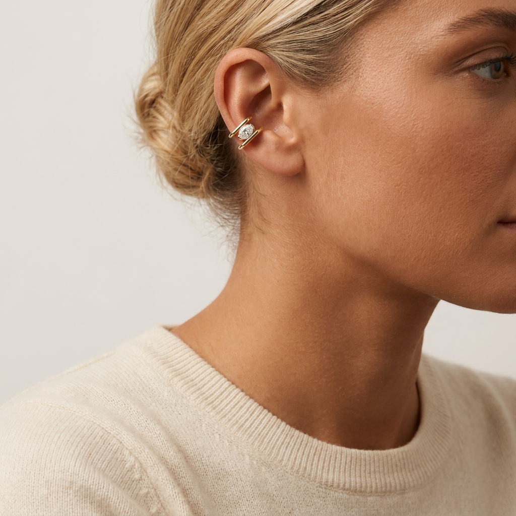 Oval Lab Diamond Ear Cuff — model shot