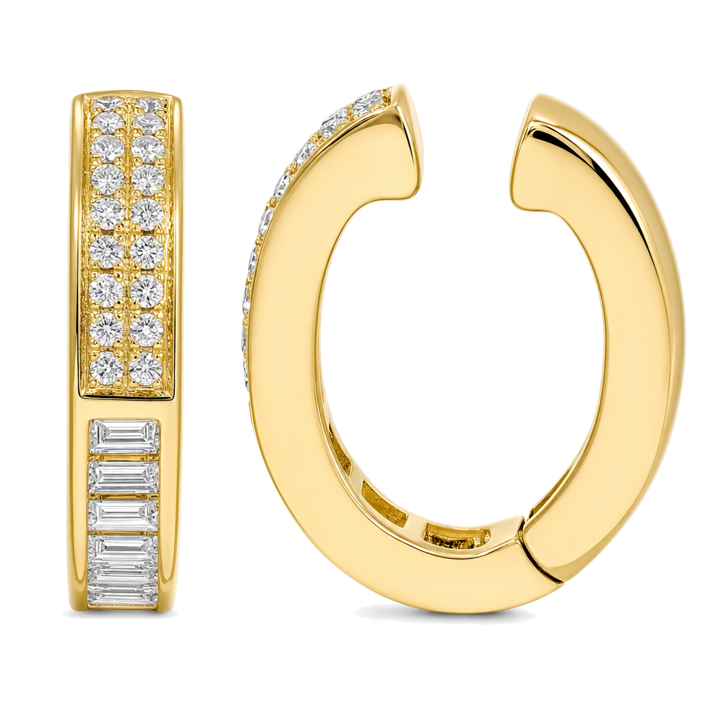 Half Baguette Half Round Diamond Ear Cuff