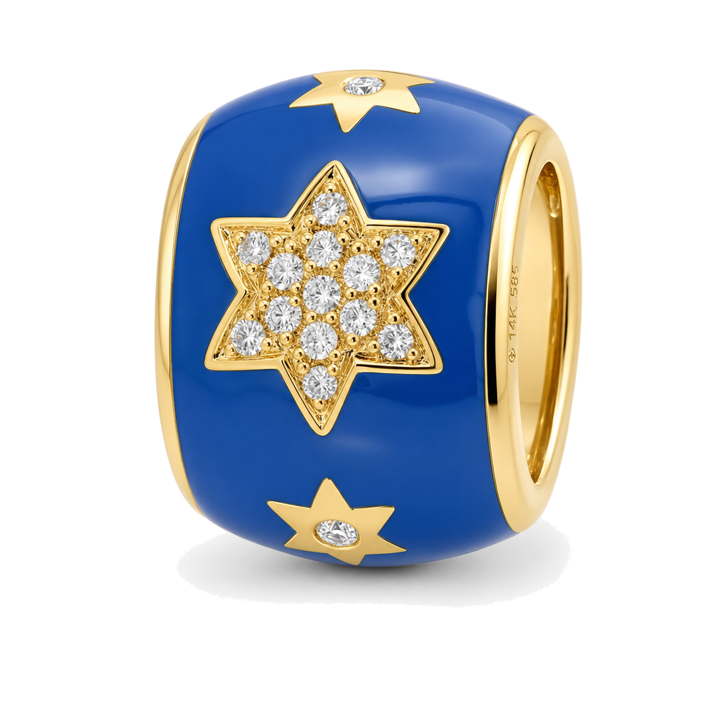 Blue Enamel Star of David Diamond Rondelle