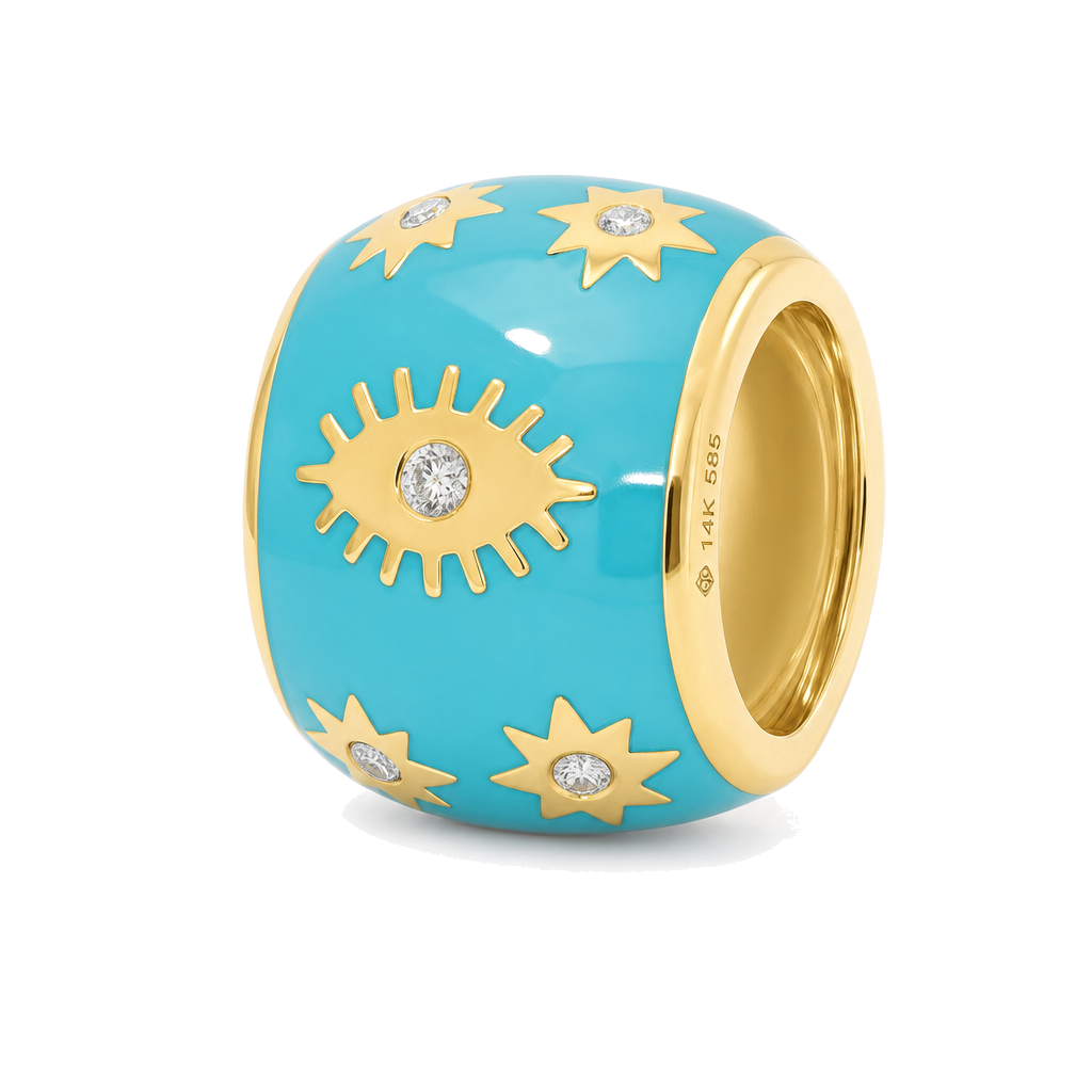 Turquoise Enamel Evil Eye Diamond Rondelle