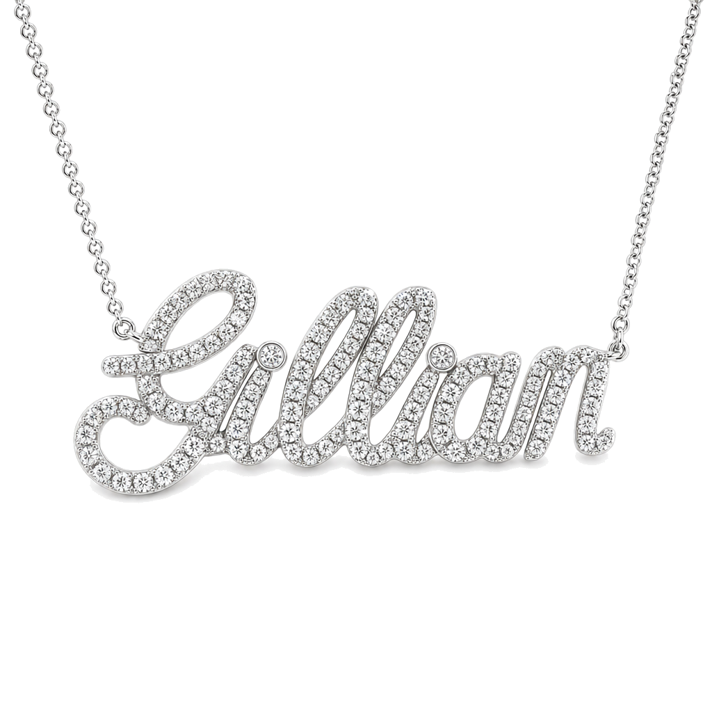 Personalized Script Nameplate Diamond Necklace