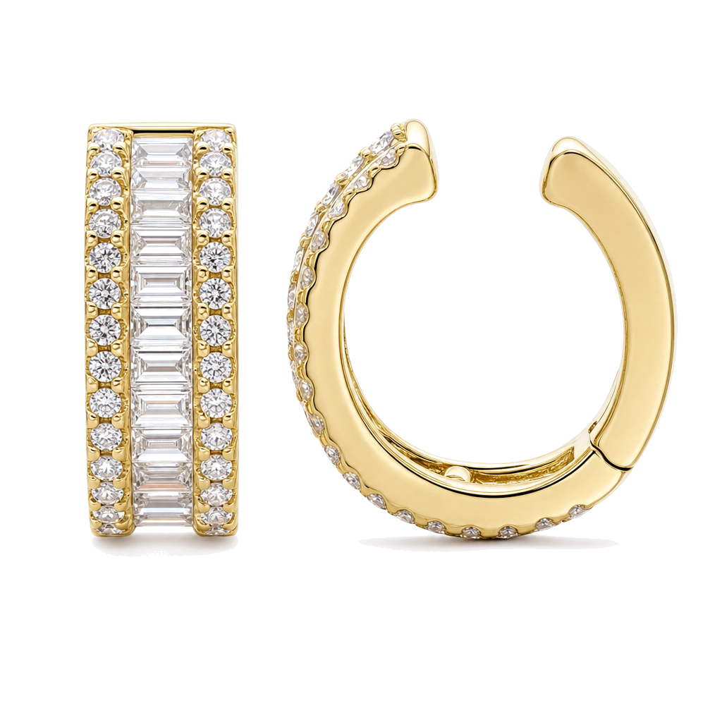 Baguette Diamond Halo Cuff Earring