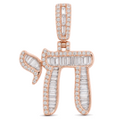 Baguette & Round Diamond Hebrew Chai Pendant ©