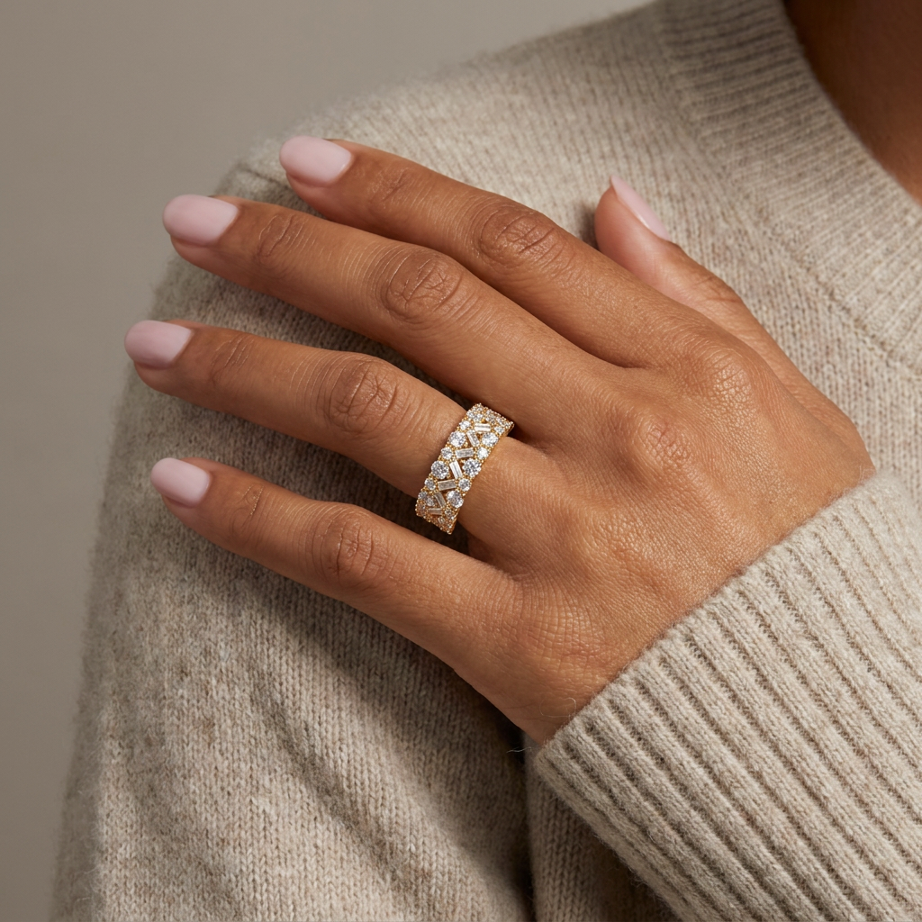 Baguette Diamond Mosaic Ring — model shot