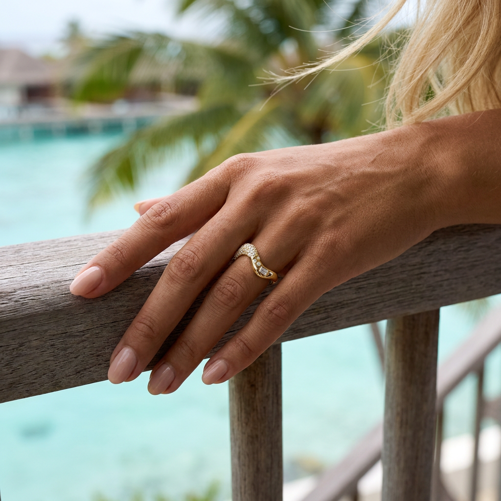 Crest Pavé Diamond Ring — model shot