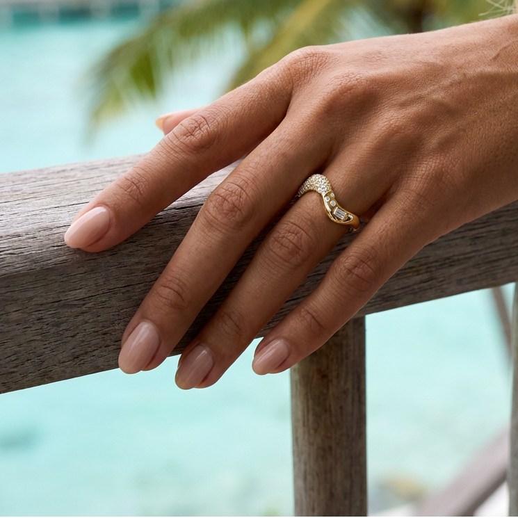 Crest Pavé Diamond Ring — model shot