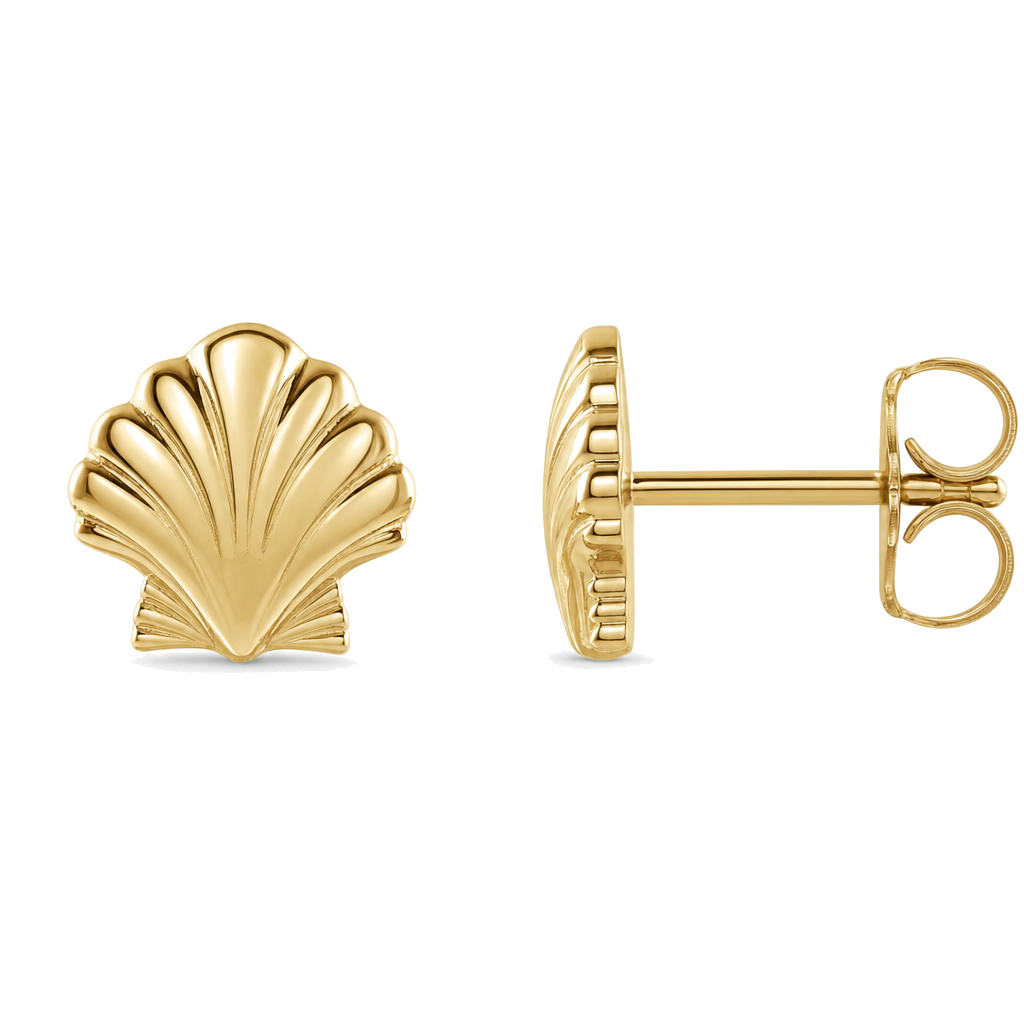 Petite Scallop Shell Button Gold Earrings