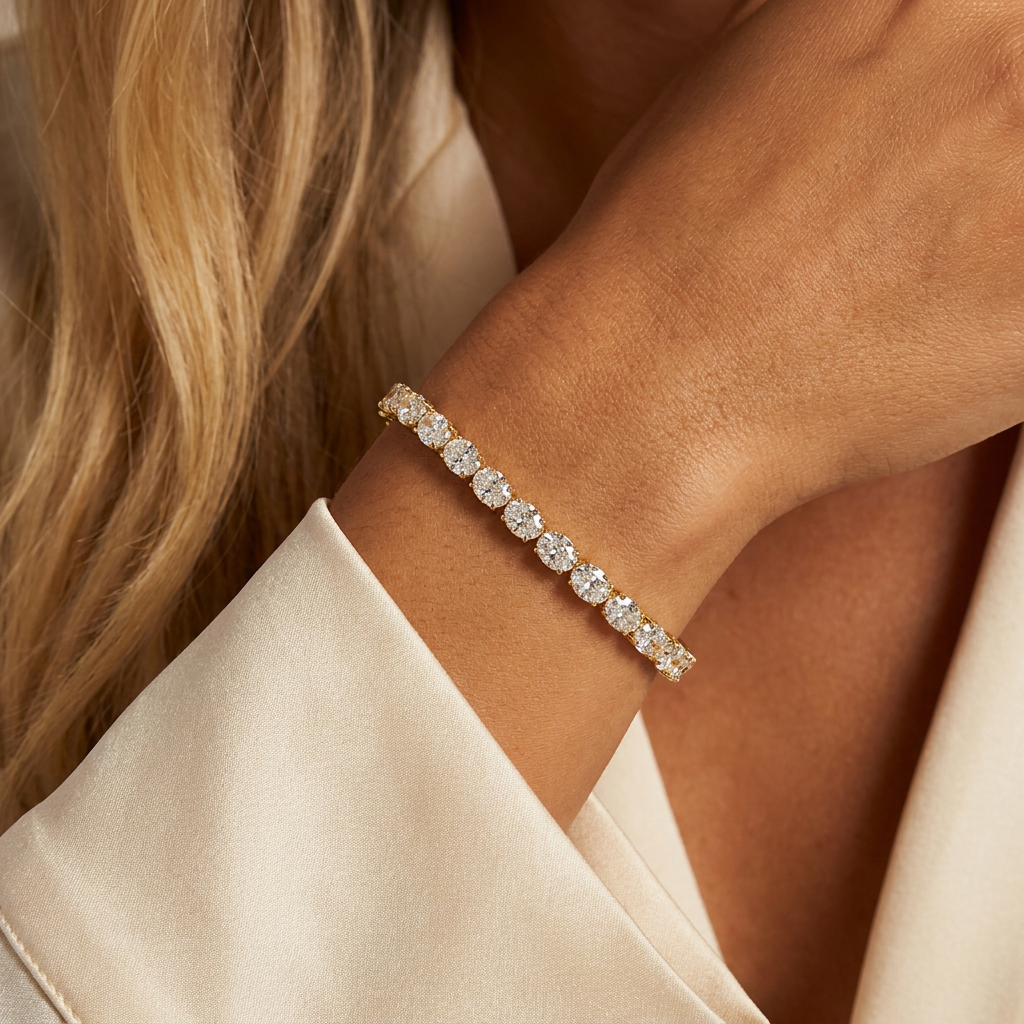 East-West Oval Lab-Grown Diamond Tennis Bracelet — model shot