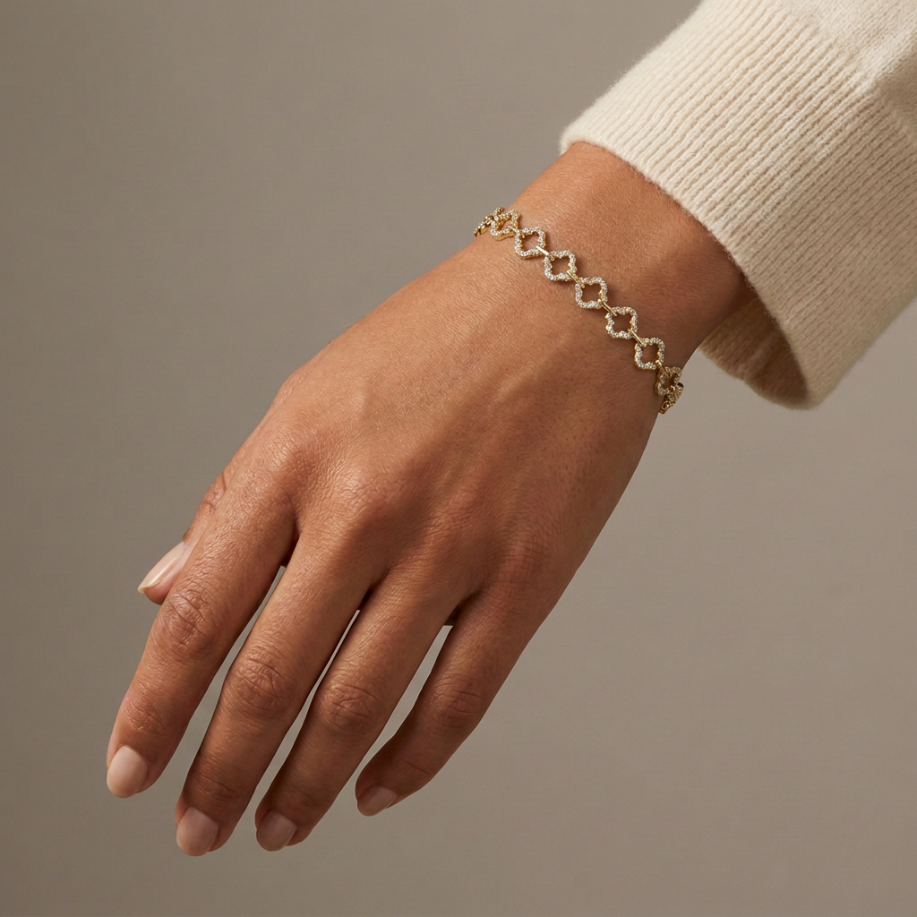 Open Clover Link Diamond Bracelet — model shot