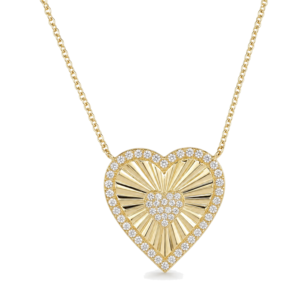 Diamond Halo Radiating Heart Necklace