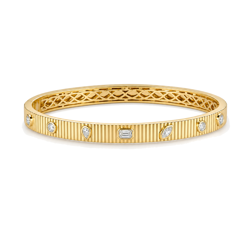 Fluted Multi-Shape Diamond Bangle