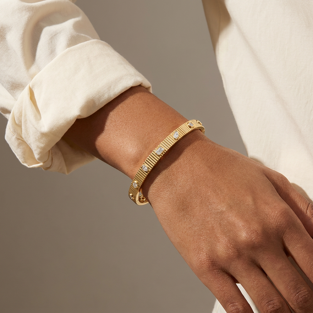 Fluted Multi-Shape Diamond Bangle — model shot